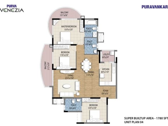 purva venezia 1780 Square Feet Floor Plan